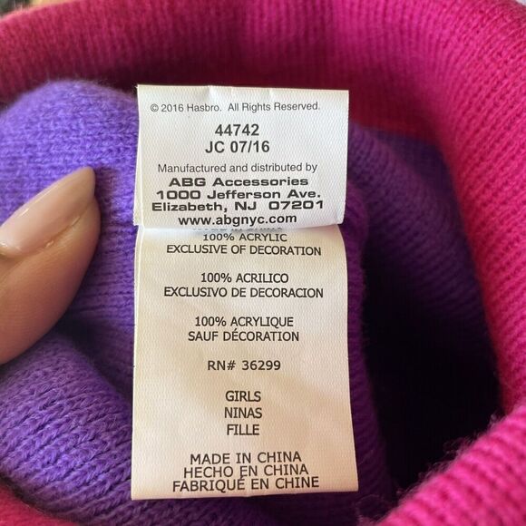 My Little Pony Rainbow Dash Hat Beanie & Gloves Set Girls 6-8 Pink Purple Pom - Picture 4 of 6